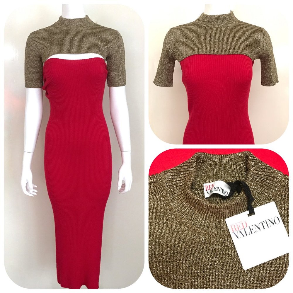 NWY Auc Red Valentino Gold Metallic knit shrug